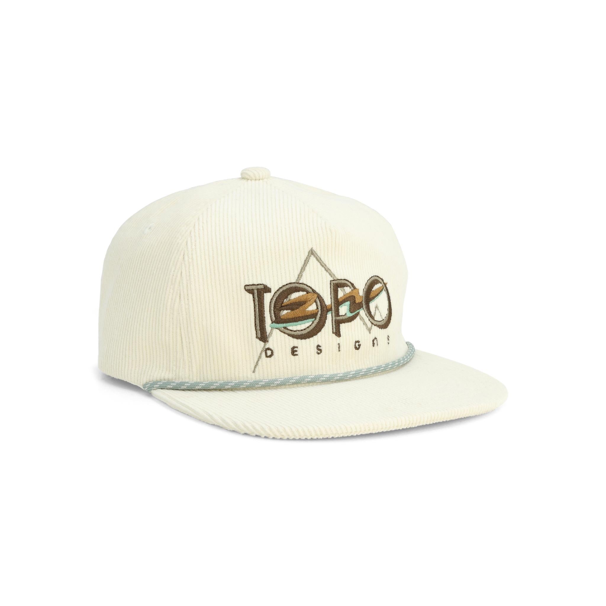 Vorderansicht des Topo Designs Cord Trucker Hut in "Bone White"