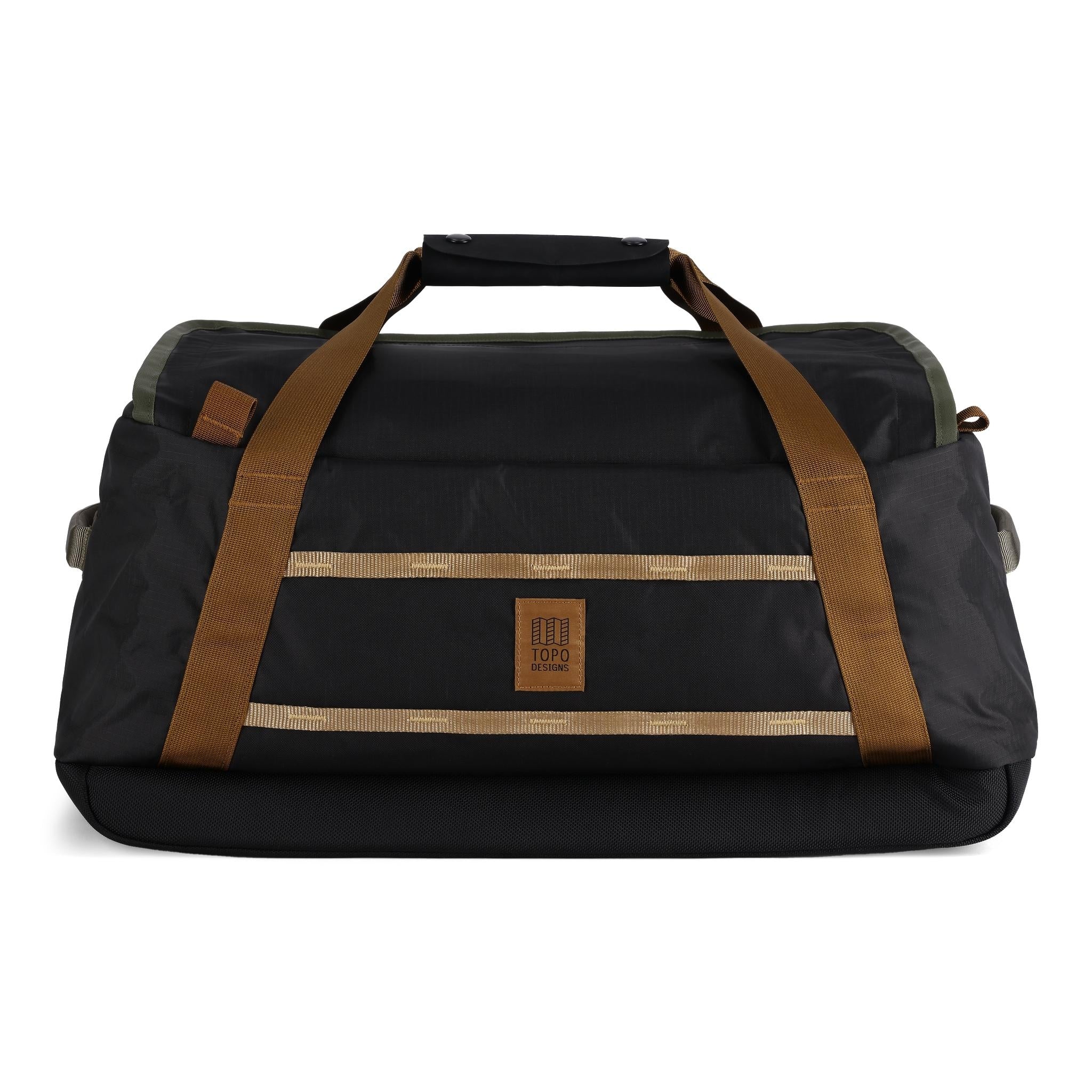 Rückansicht der Topo Designs Mountain Duffel 40L in "Schwarz / Neutral"