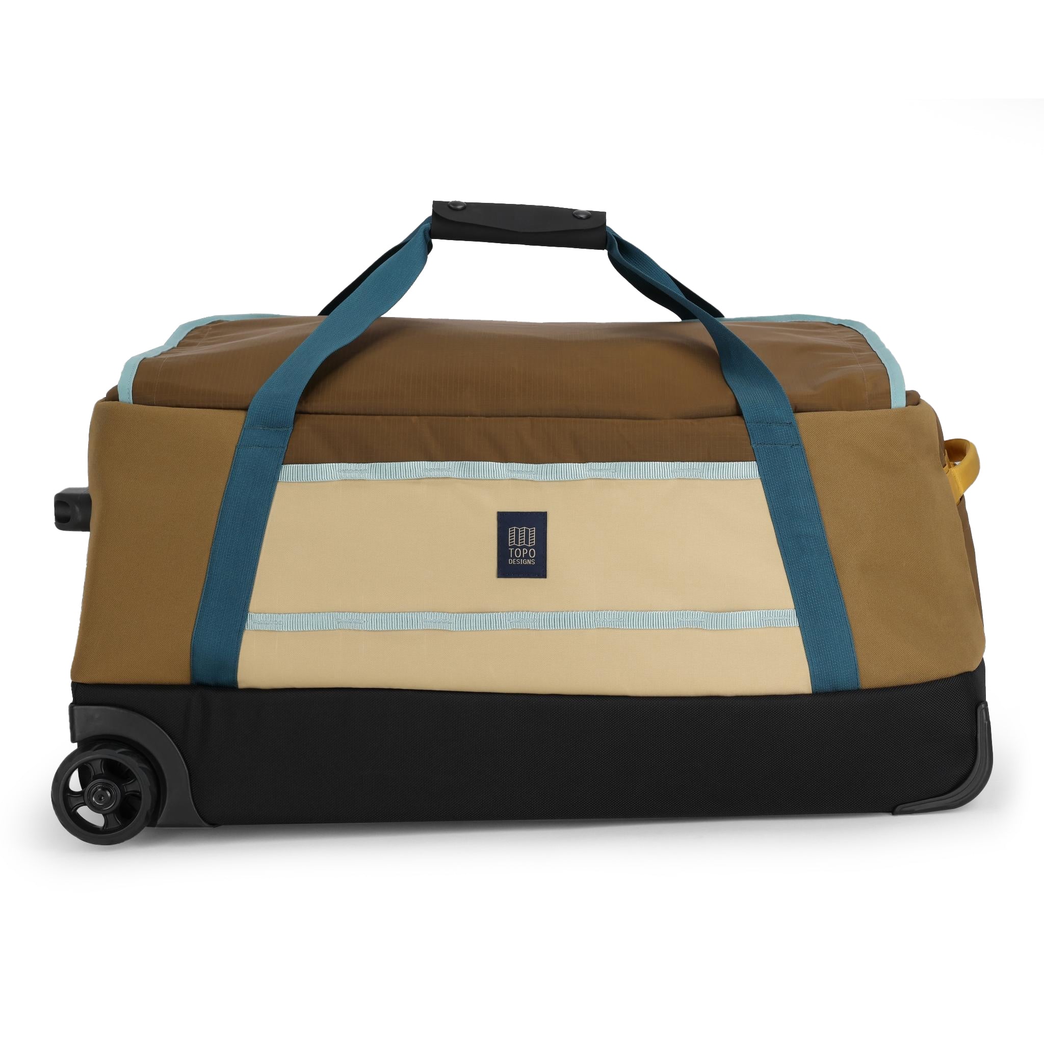 Rückansicht des Topo Designs Mountain Duffel Roller 90L in "Desert Palm / Sahara"