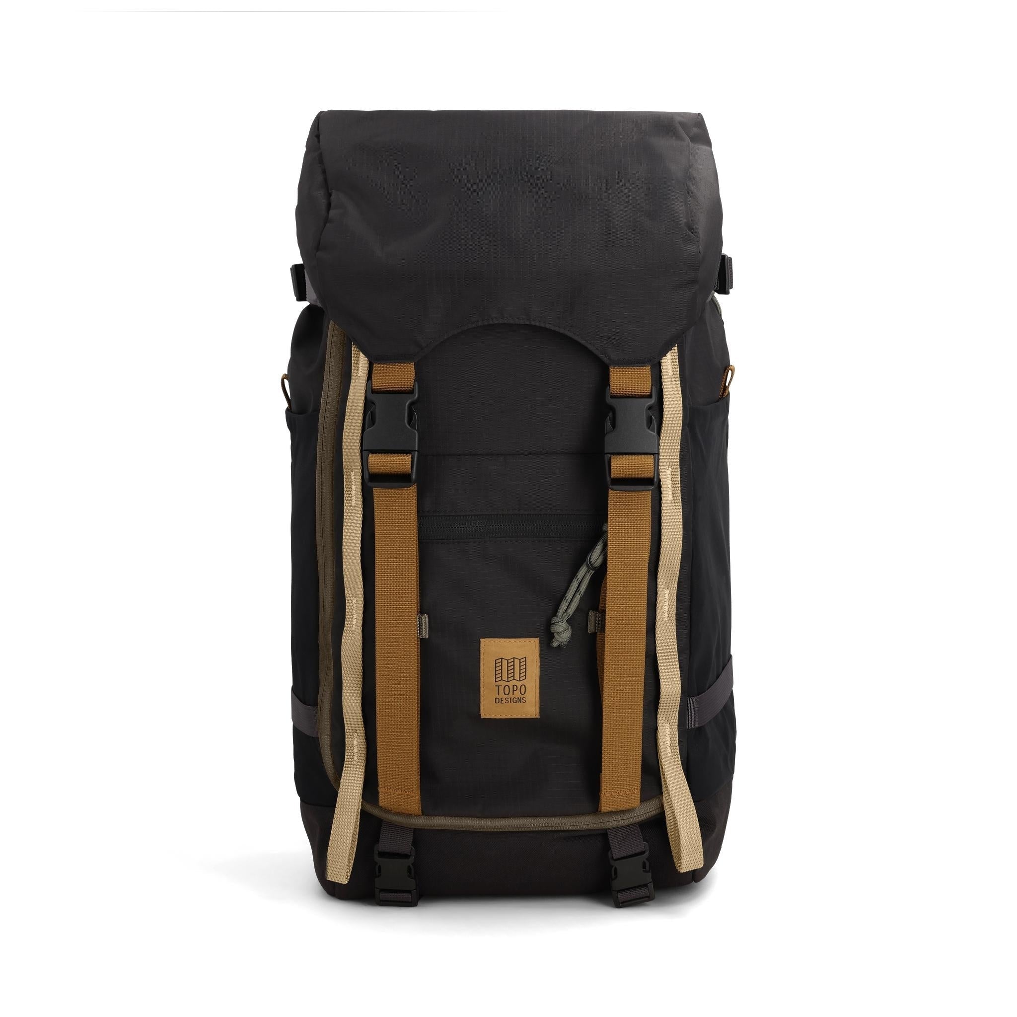 Frontansicht des Topo Designs Rover Trail Pack 22L in "Schwarz / Neutral"