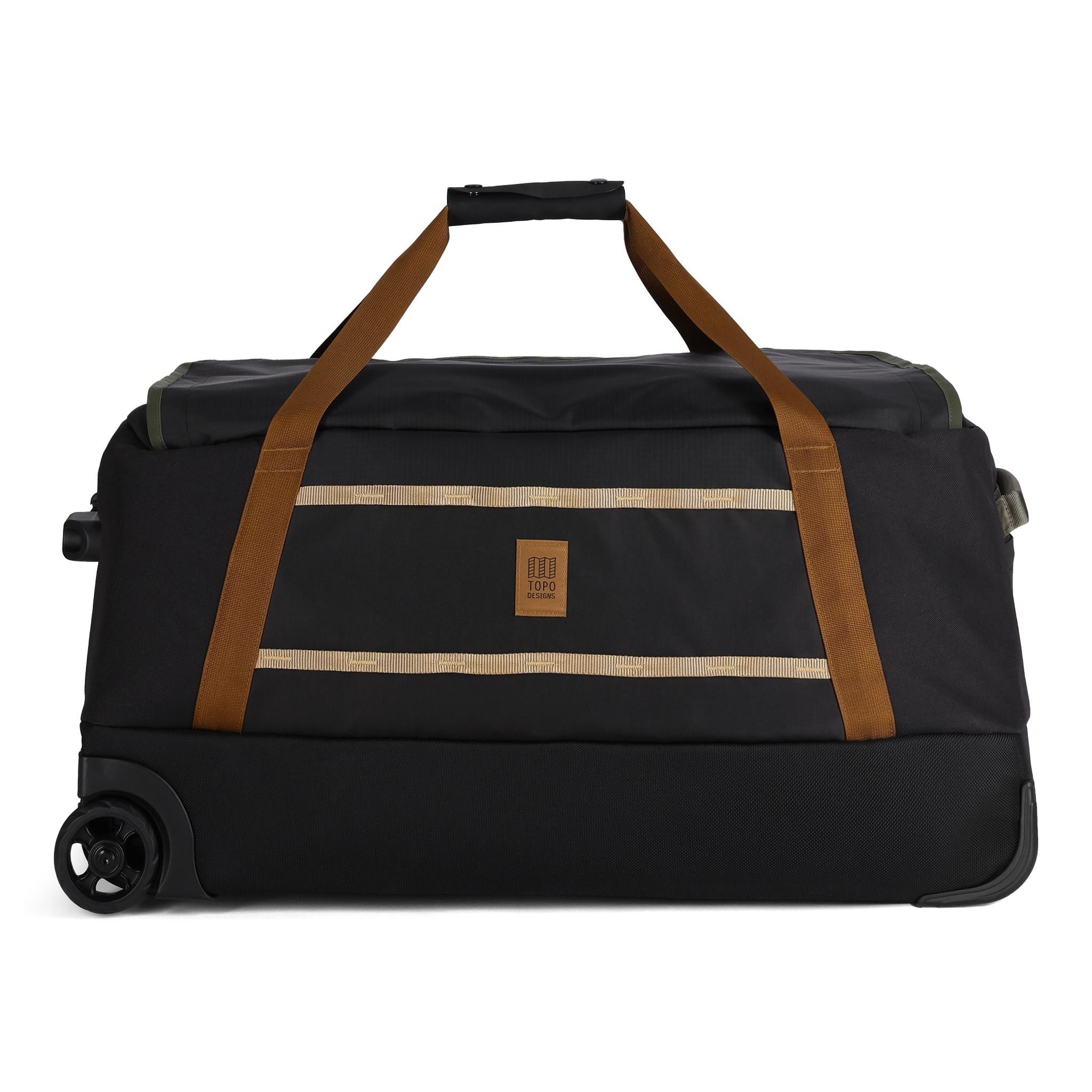 Rückansicht des Topo Designs Mountain Duffel Roller 90L in "Schwarz / Neutral"