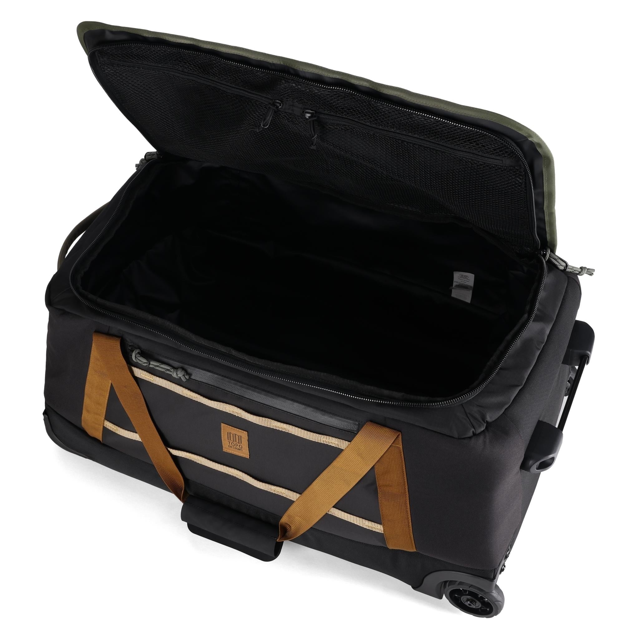 Allgemeine Detailaufnahme von Topo Designs Mountain Duffel Roller 90L in "Schwarz / Neutral"