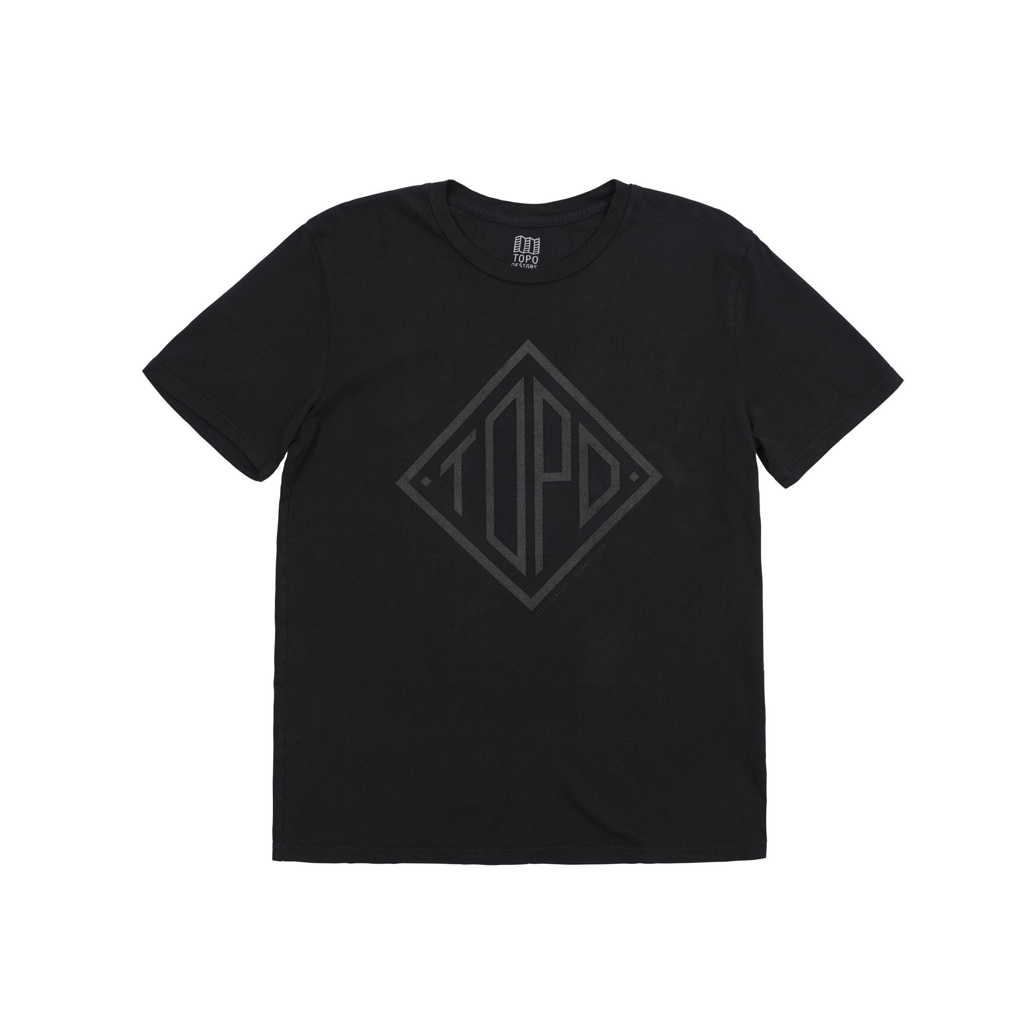 Topo Designs Herren Diamond Tee 100% Bio-Baumwolle Kurzarm-Logo-T-Shirt in "schwarz".