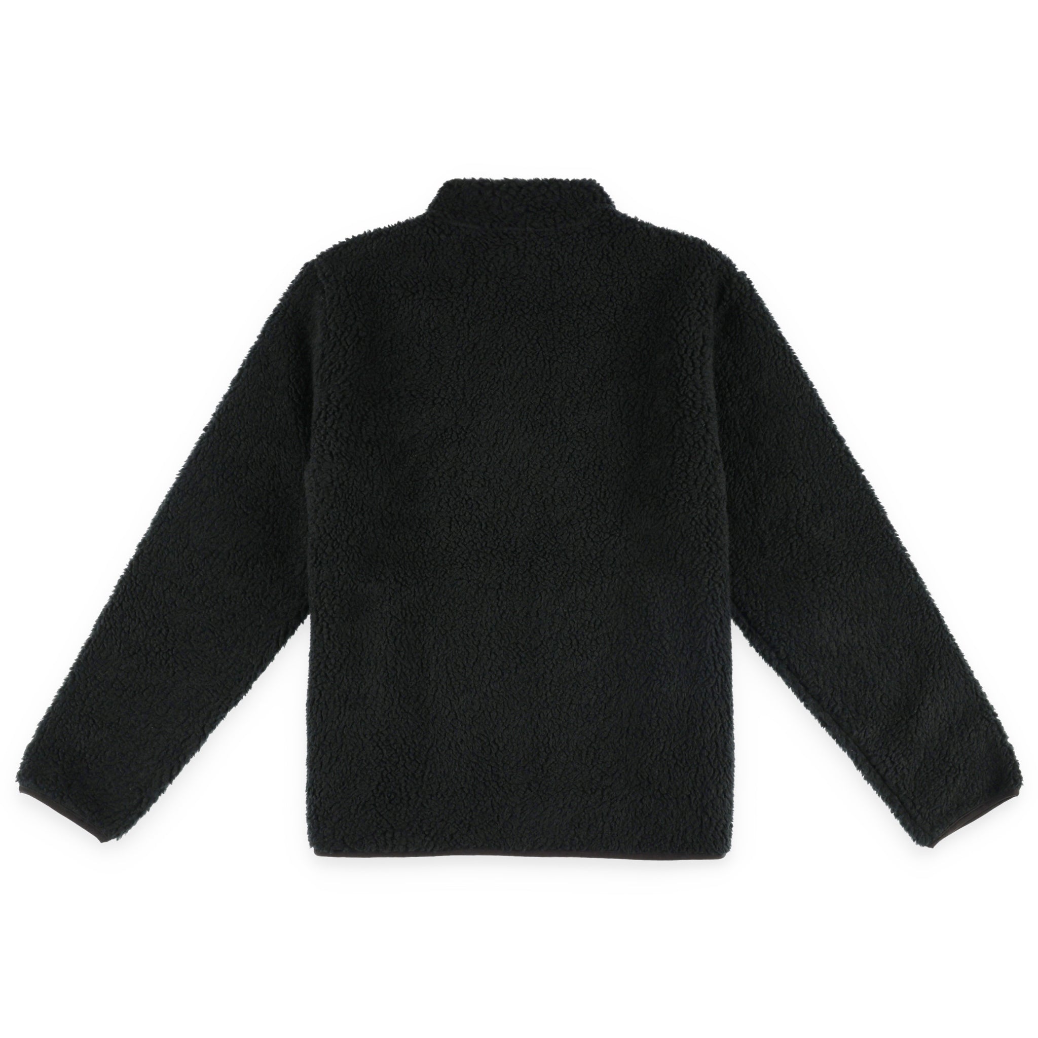 Rückseite der Topo Designs Herren Sherpa-Fleece-Wendejacke in "Black" mit Sherpa-Fleece-Seite.