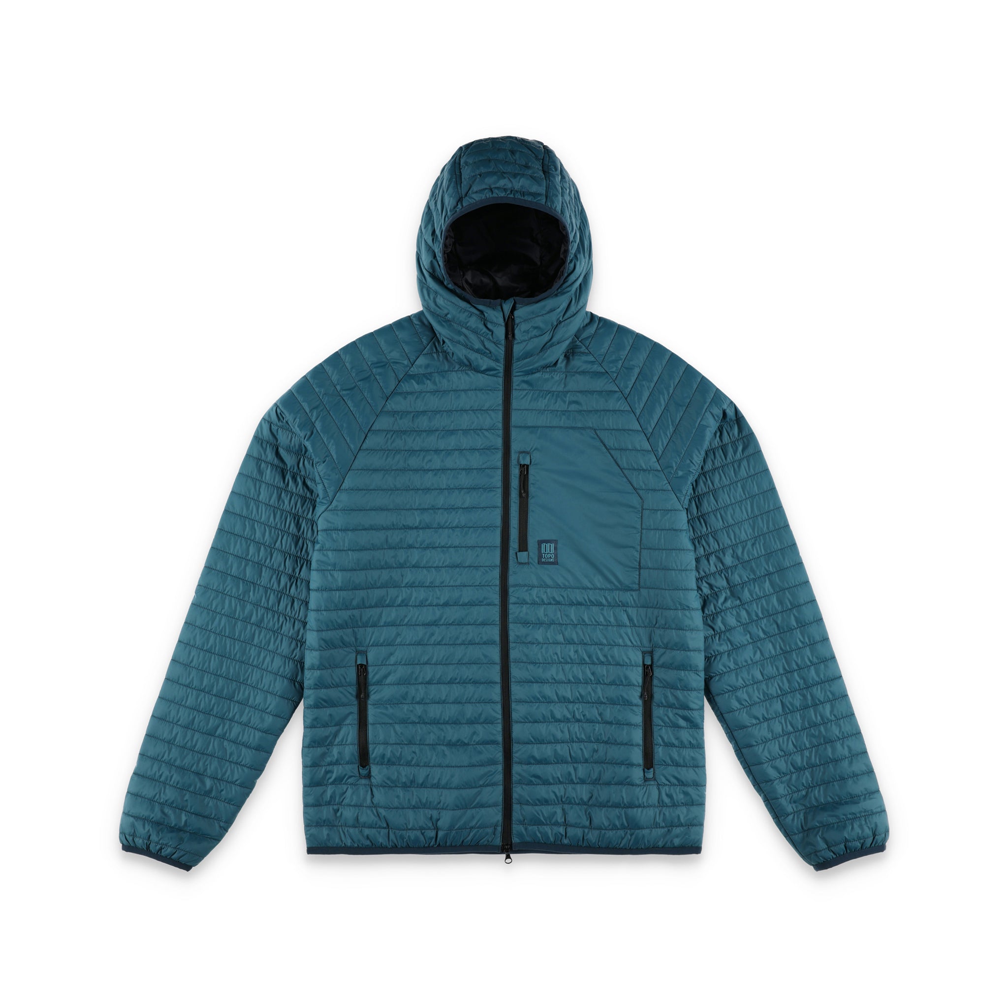 Topo Designs Herren Global Puffer packbare recycelte isolierte Hoodie Jacke in "pond blue"