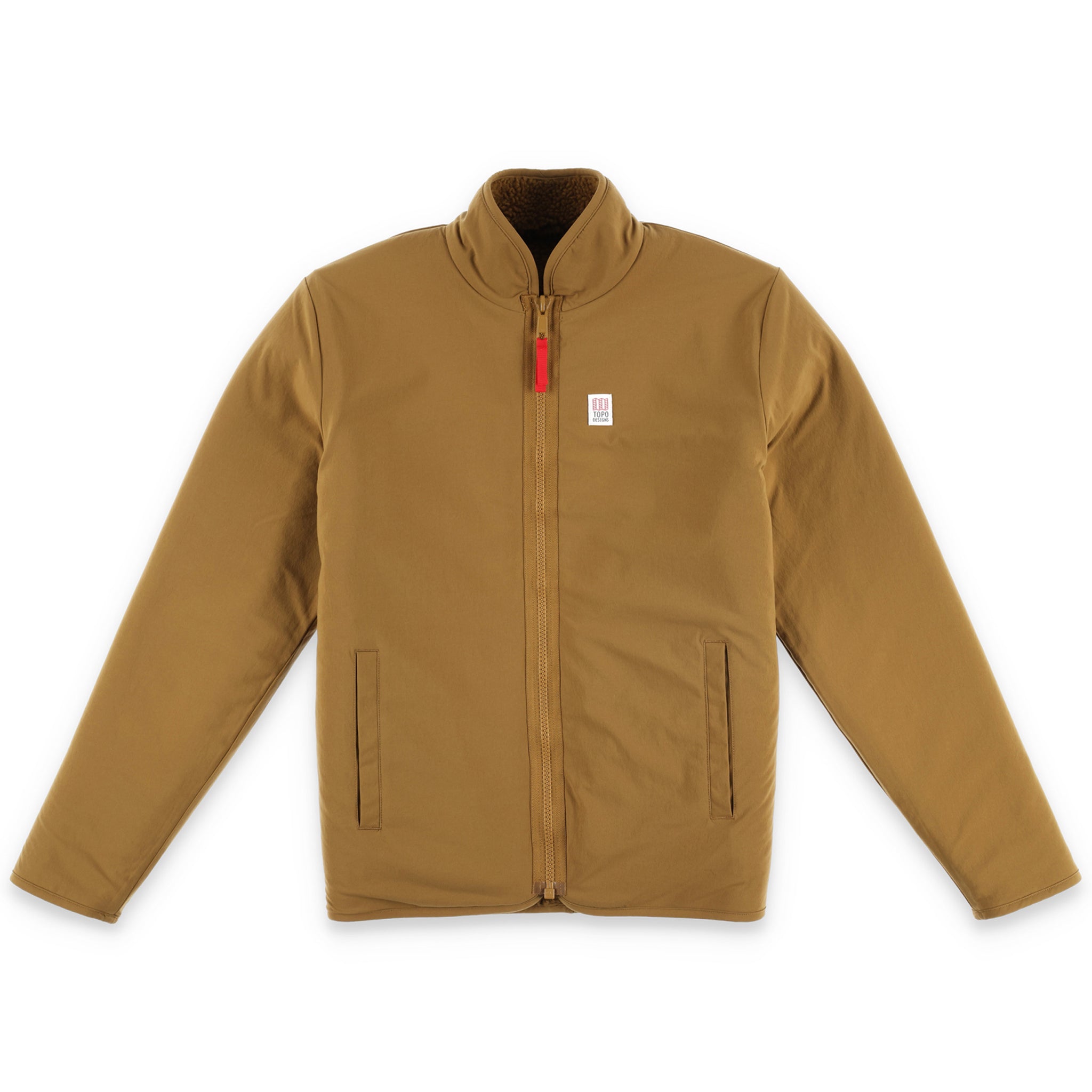 Topo Designs Herren Sherpa Jacke in "Dark Khaki" braun mit DWR Seite.