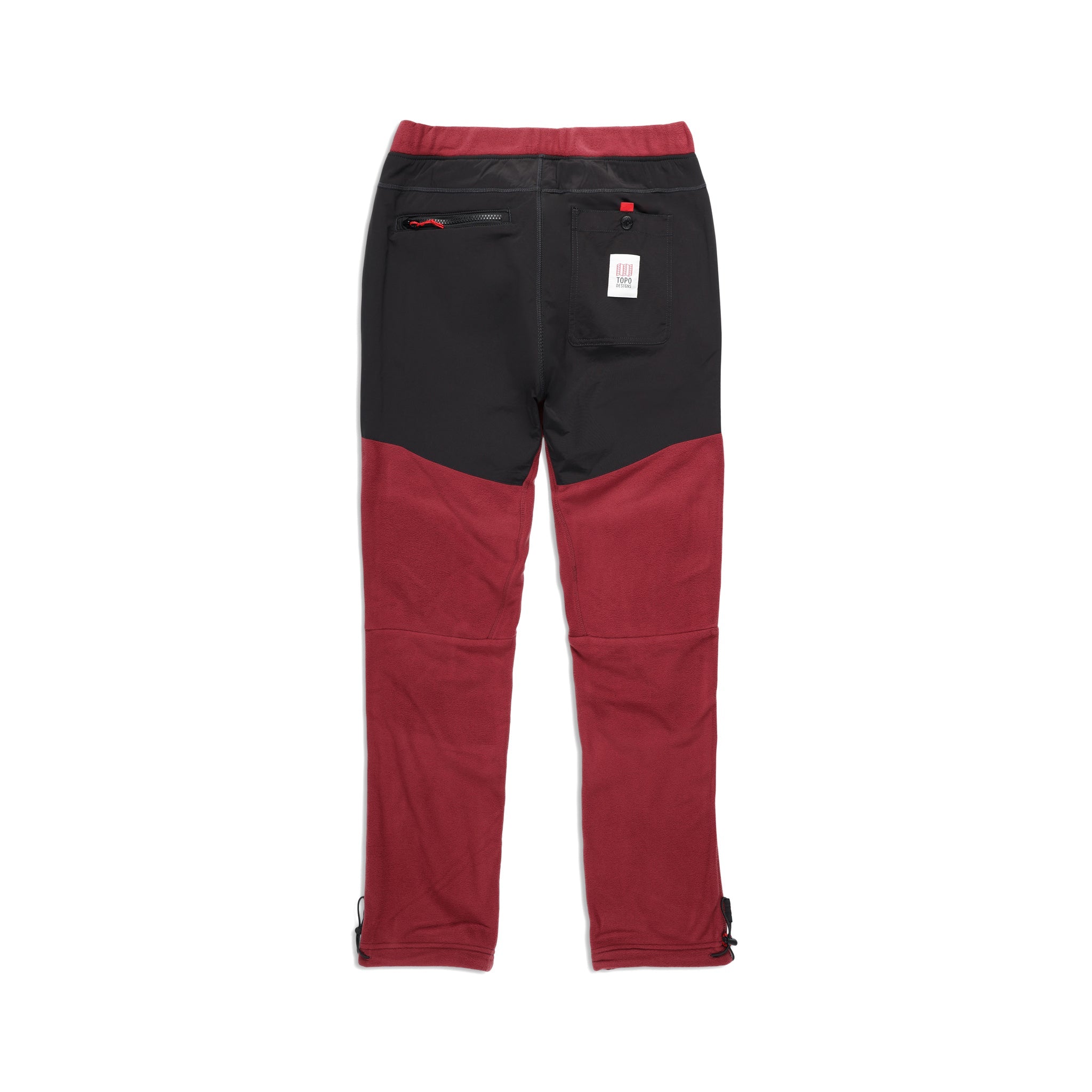 Allgemeine Rückenansicht der Topo Designs Damen Fleece Hose in "Burgundy / Black"