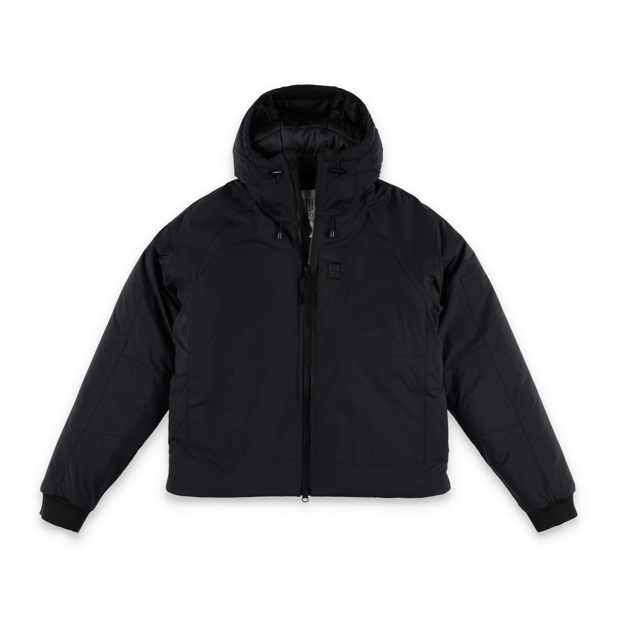 Topo Designs Damen Puffer Primaloft isolierte Hoodie Jacke in "schwarz"