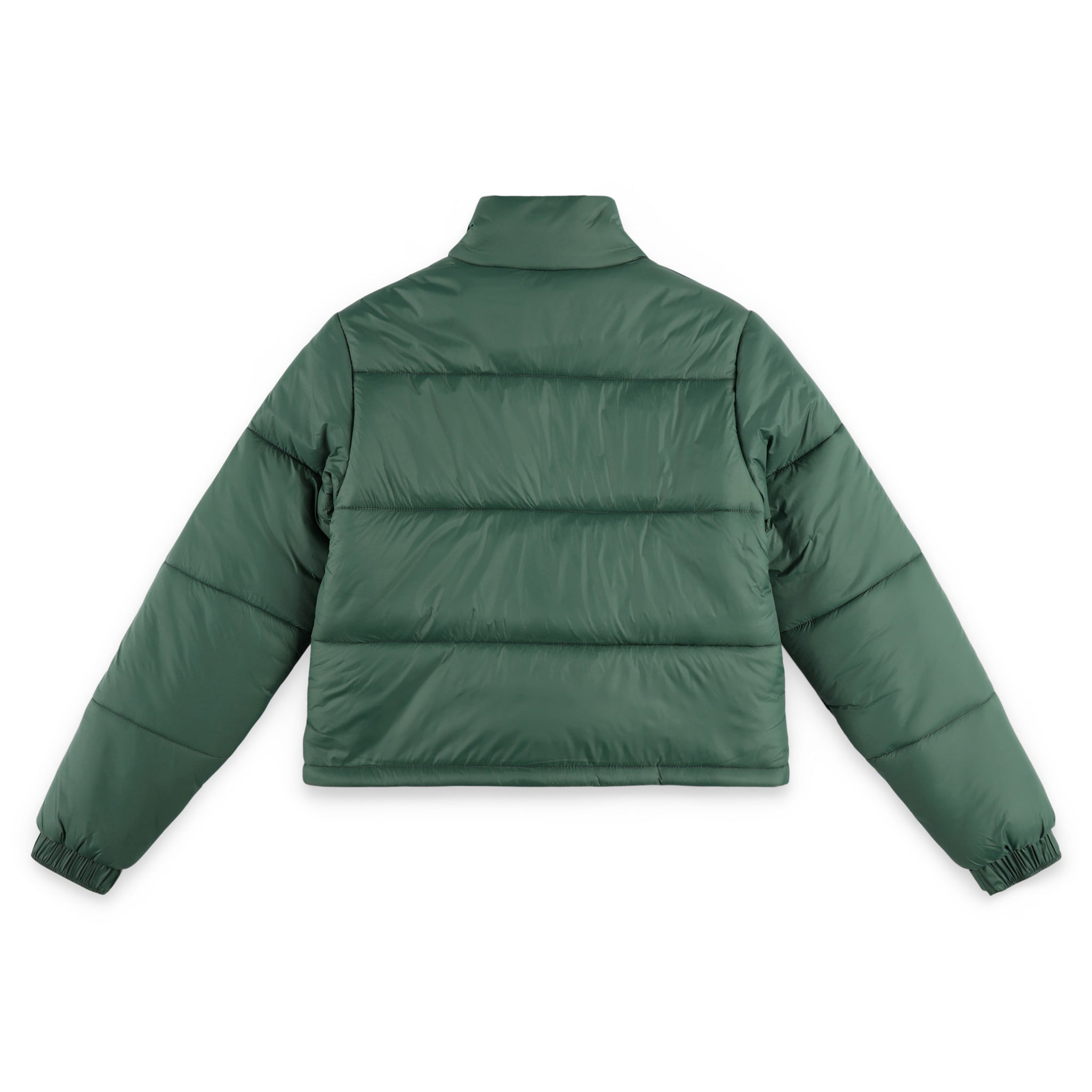 Rückseite der Topo Designs Damen Puffer recycelte isolierte Jacke in "Forest" grün.