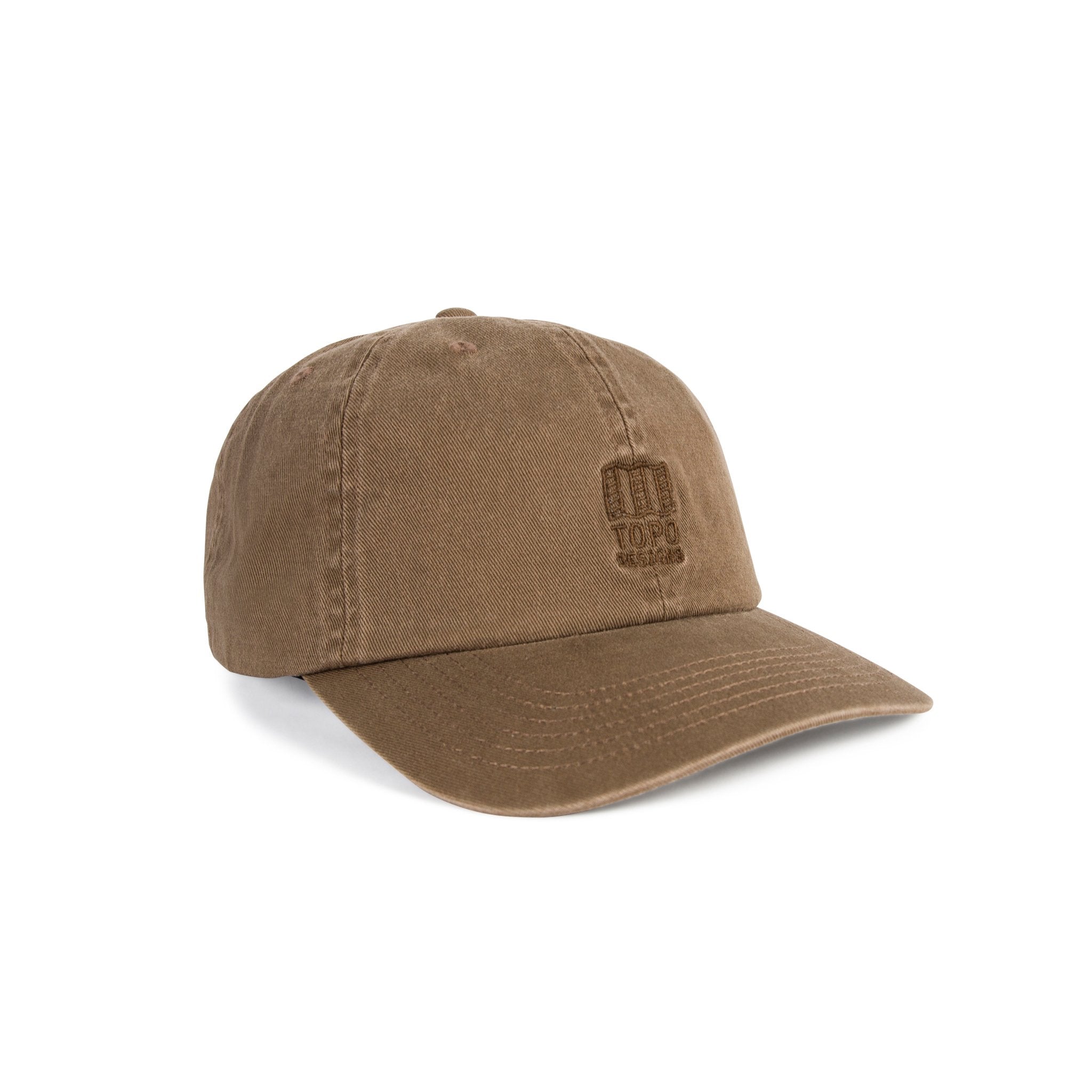 Topo Designs Mountain Ball Cap Baumwoll-Logo-Mütze in "Dark Khaki" braun.