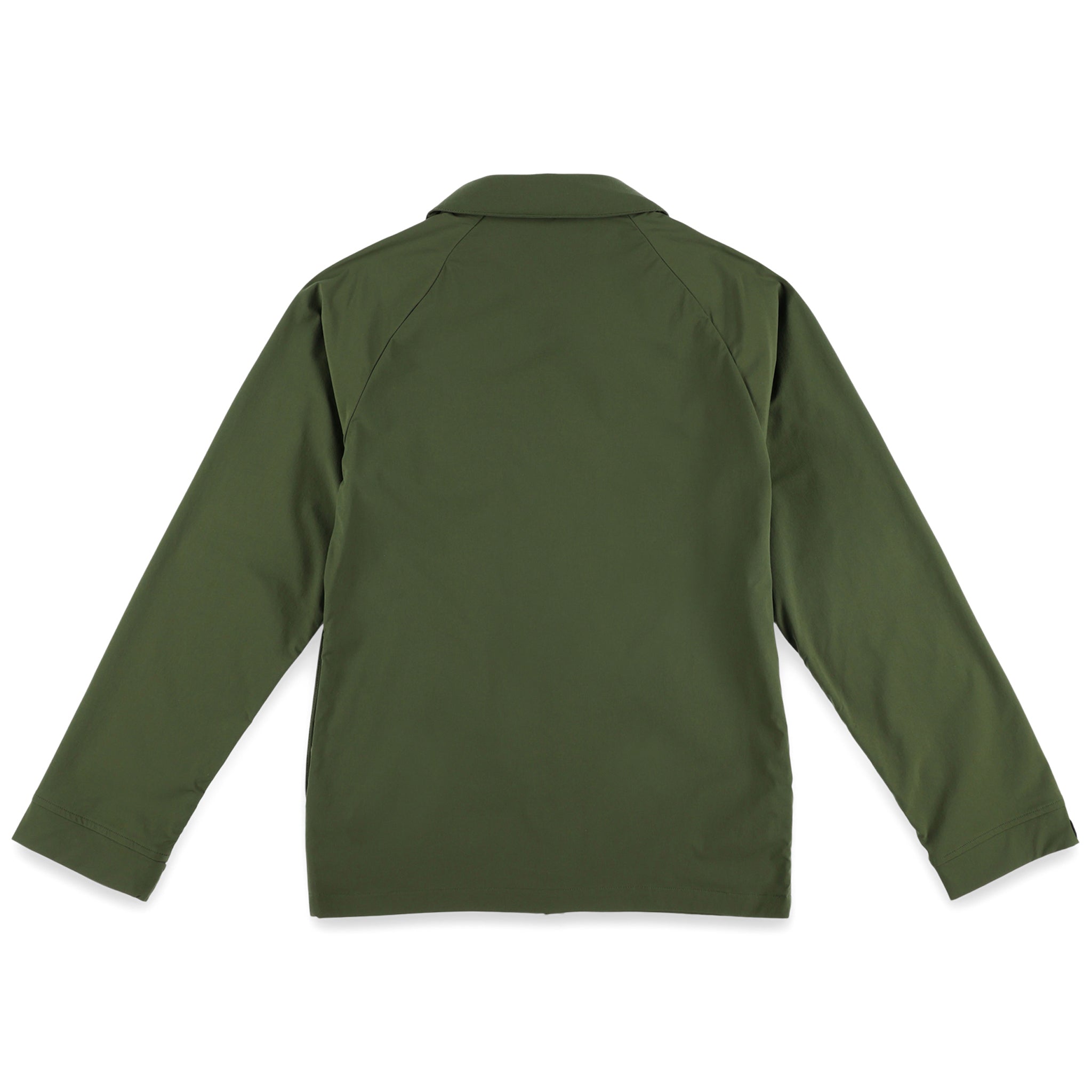 Rückseite der Topo Designs Herren Tech Breaker Jacket 4-Wege-Stretch Windjacke in "Olive" grün.