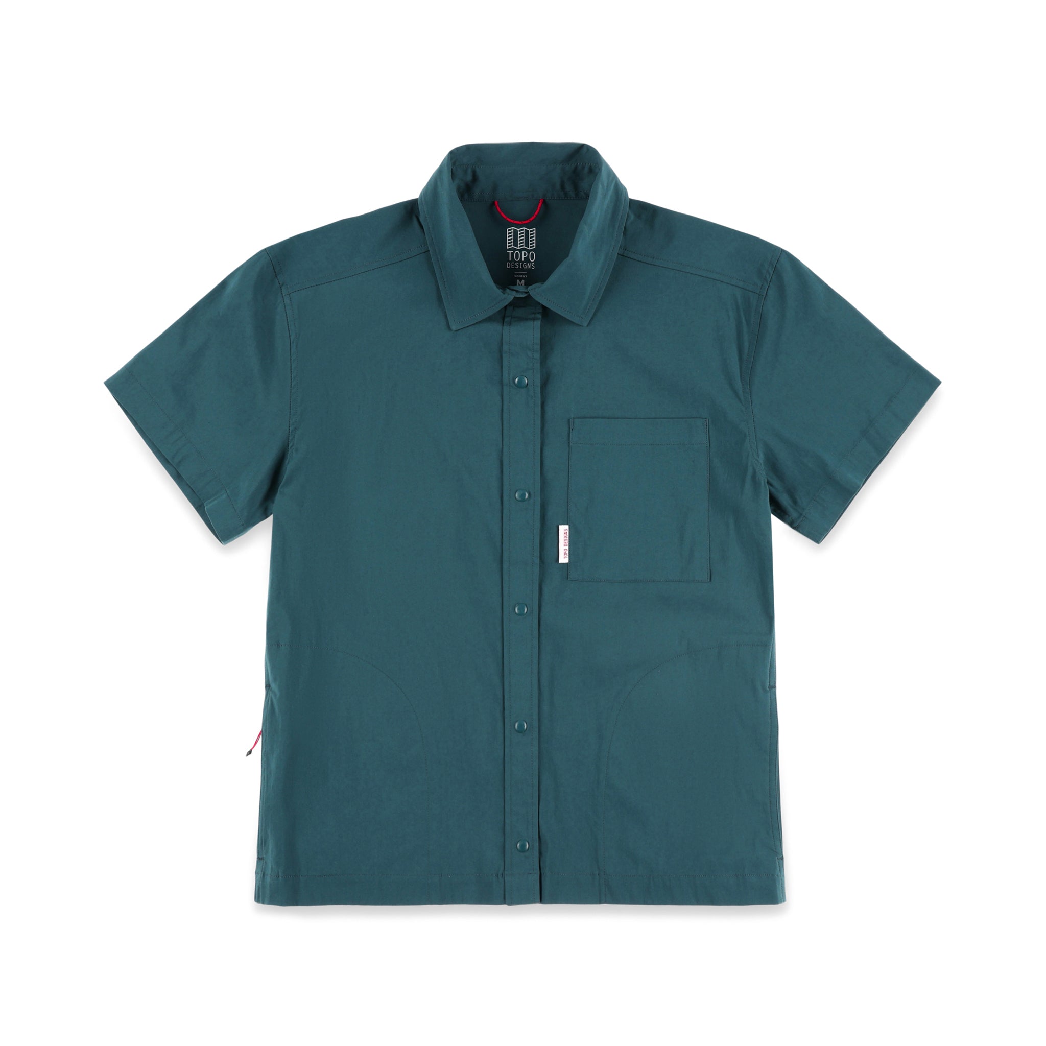 Topo Designs Damen Global Shirt Short Sleeve 30+ UPF rated travel shirt in "Pond Blue".