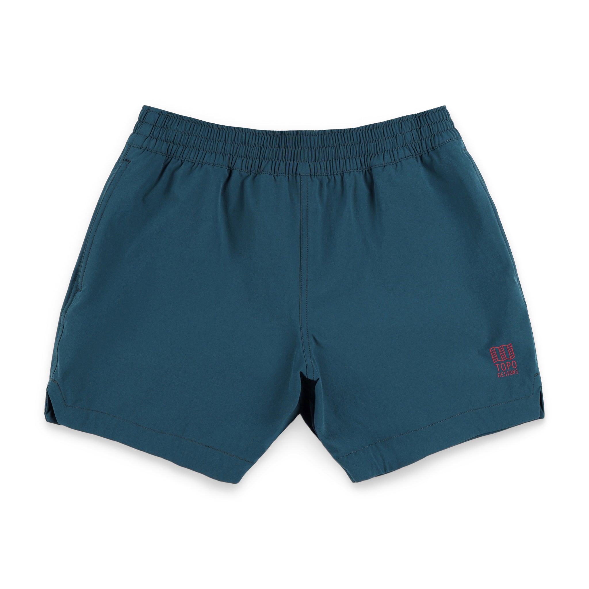 Topo Designs Damen Global leichte schnell trocknende Reiseshorts in "Pond Blue".