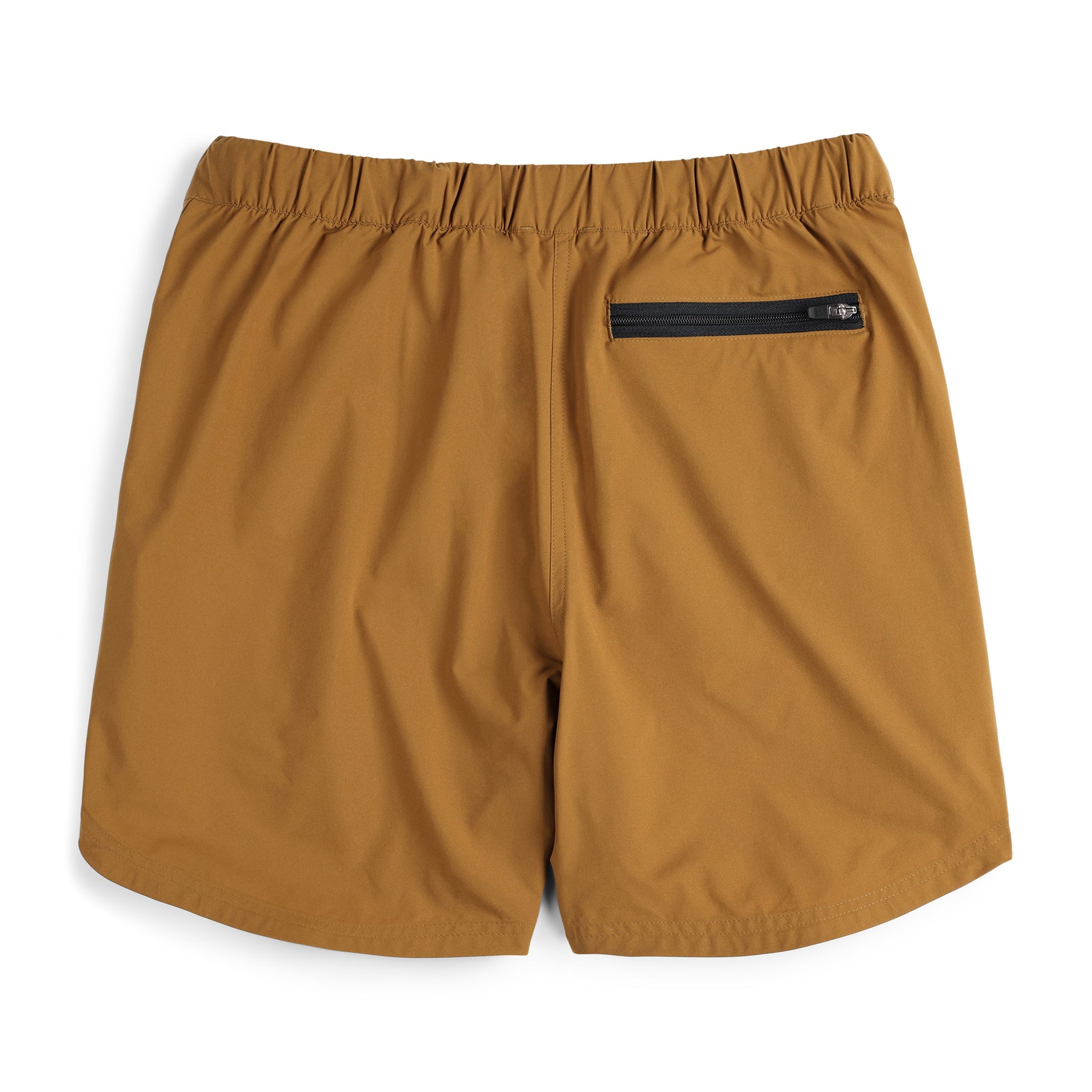 Rückansicht der Topo Designs Herren River Shorts Leichte, schnell trocknende Badehose in "Dark Khaki" braun.