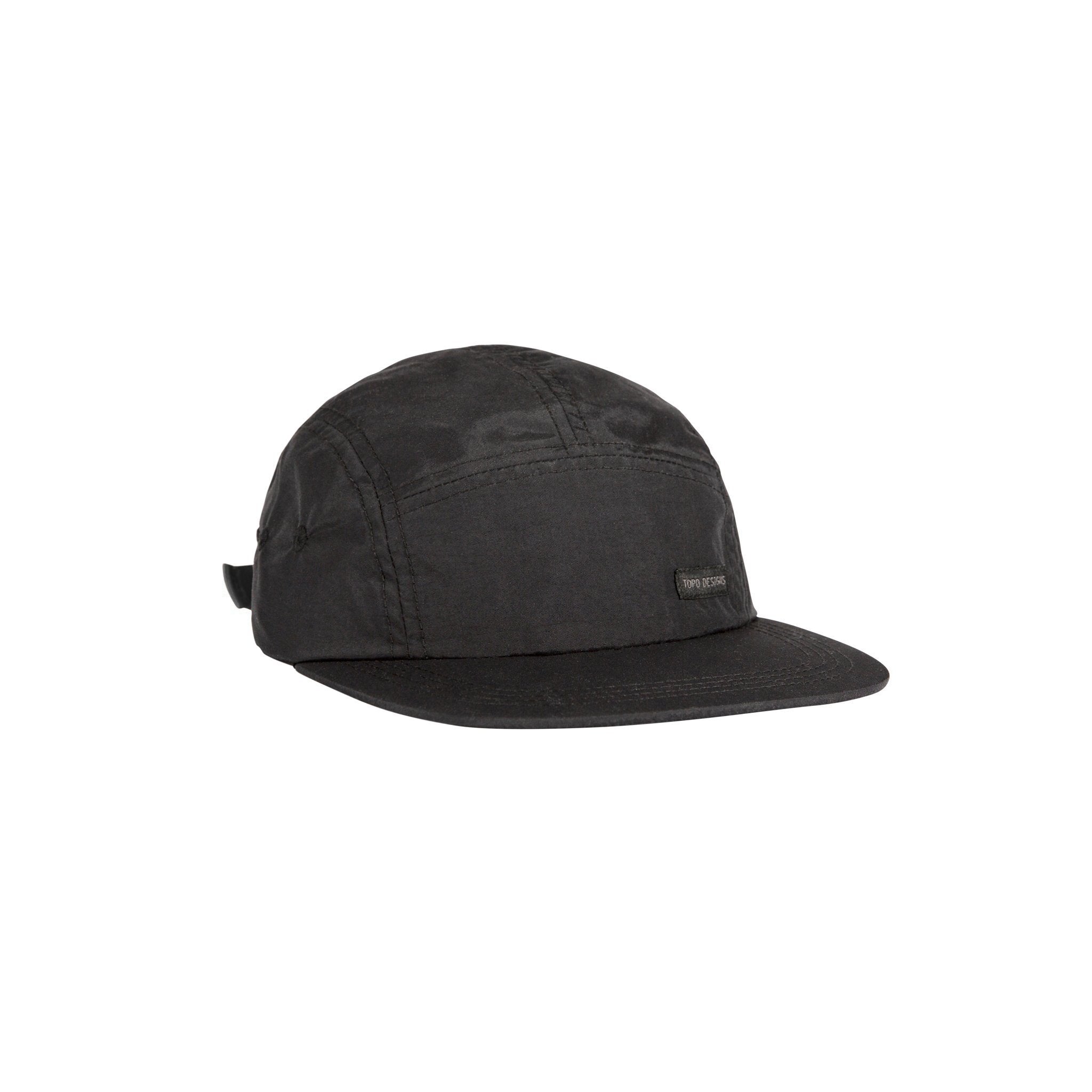 Topo Designs Nylon Camp 5-Panel Hut mit flacher Krempe in "Schwarz".