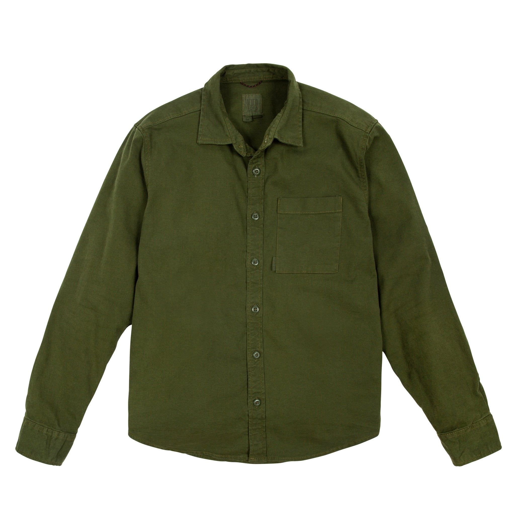 Produktfoto der Vorderseite des Topo Designs Herren Dirt Shirt in "Olive".