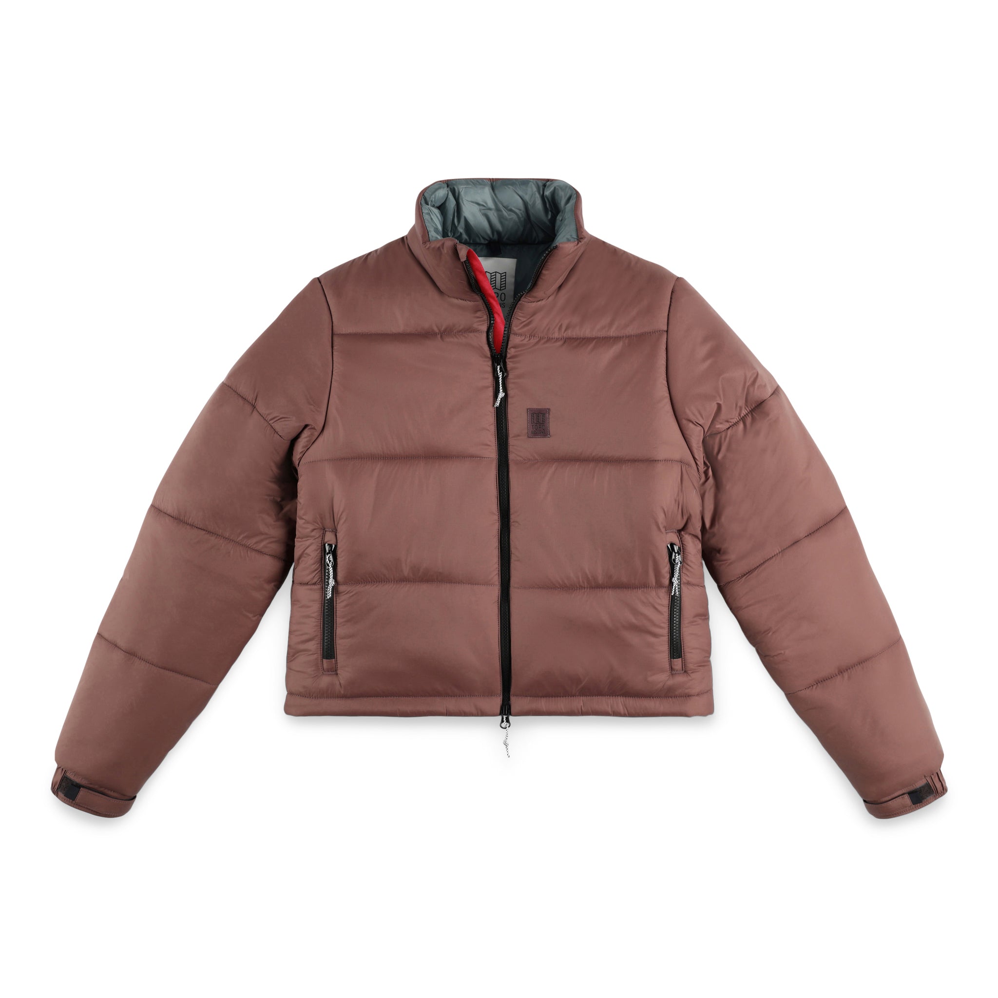 Topo Designs Femmes Puffer recycled insulated Veste in "Peppercorn" purple brown.