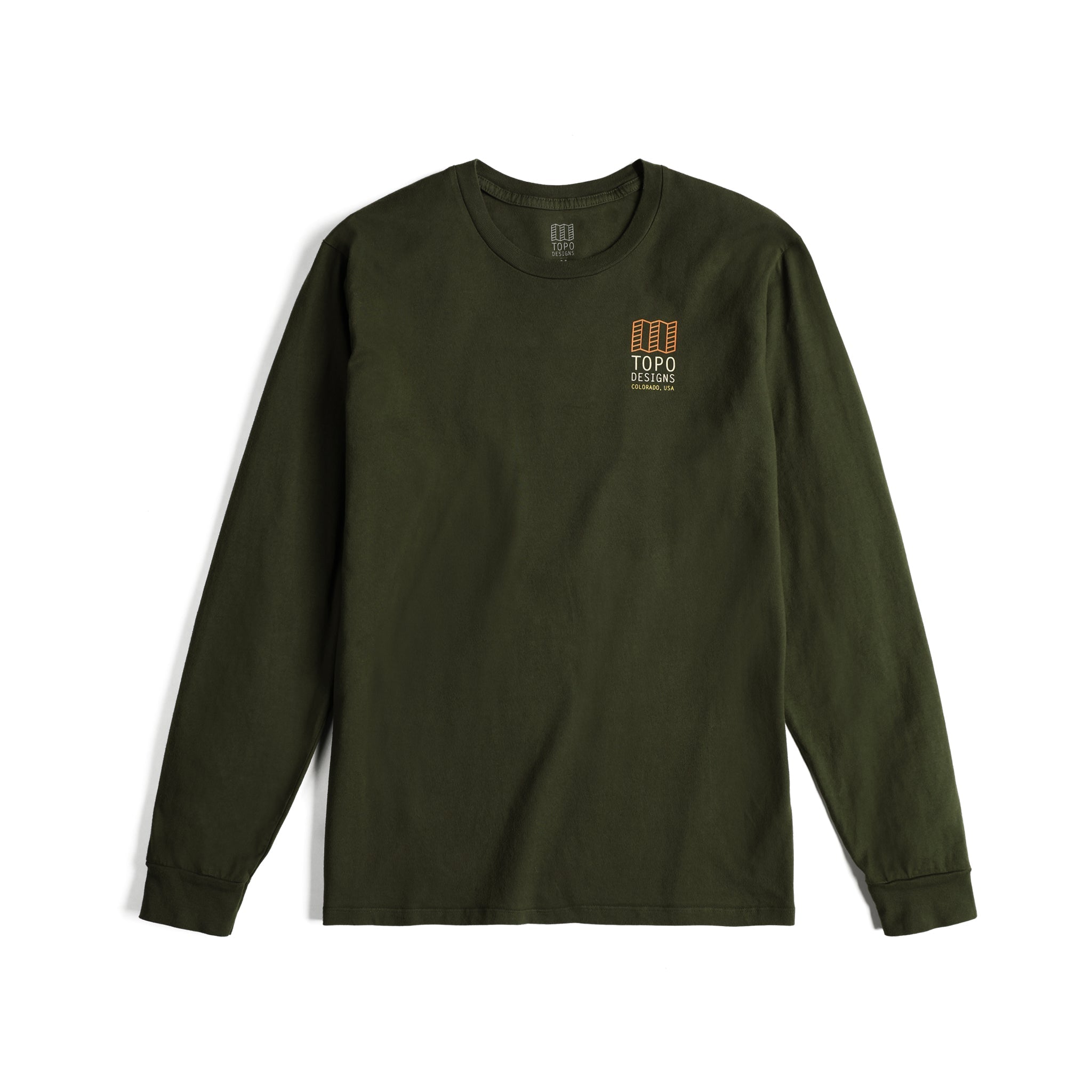 Topo Designs Hommes Large Logo Tee-Shirt 100% organic cotton Manches Longues Chemise in "olive"