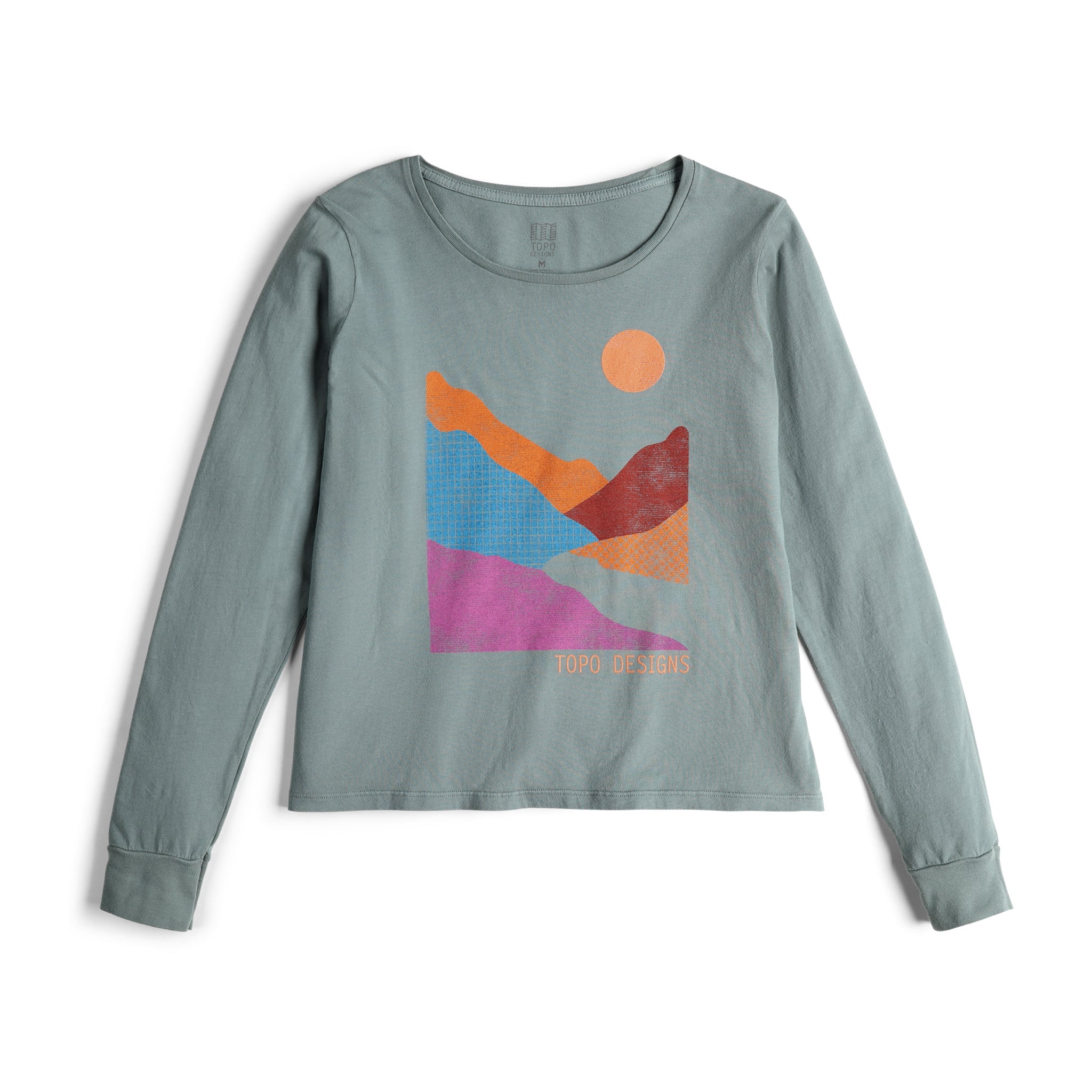 Tee-Shirt graphique Retro Lakes Manches Longues , "Slate Blue" (bleu ardoise)