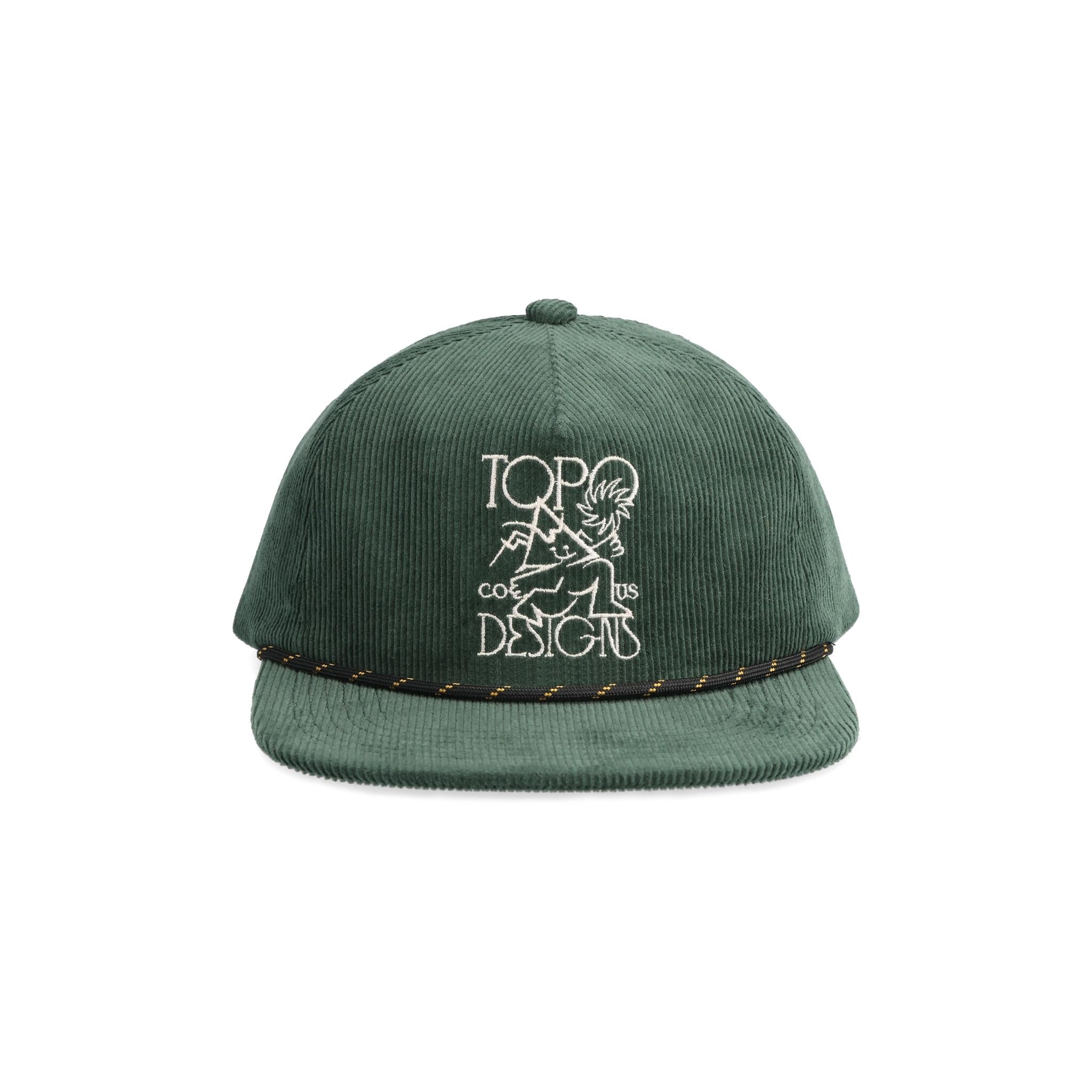 Vue avant de la casquette Topo Designs Corduroy Trucker Hat - Roamer en "Olive"