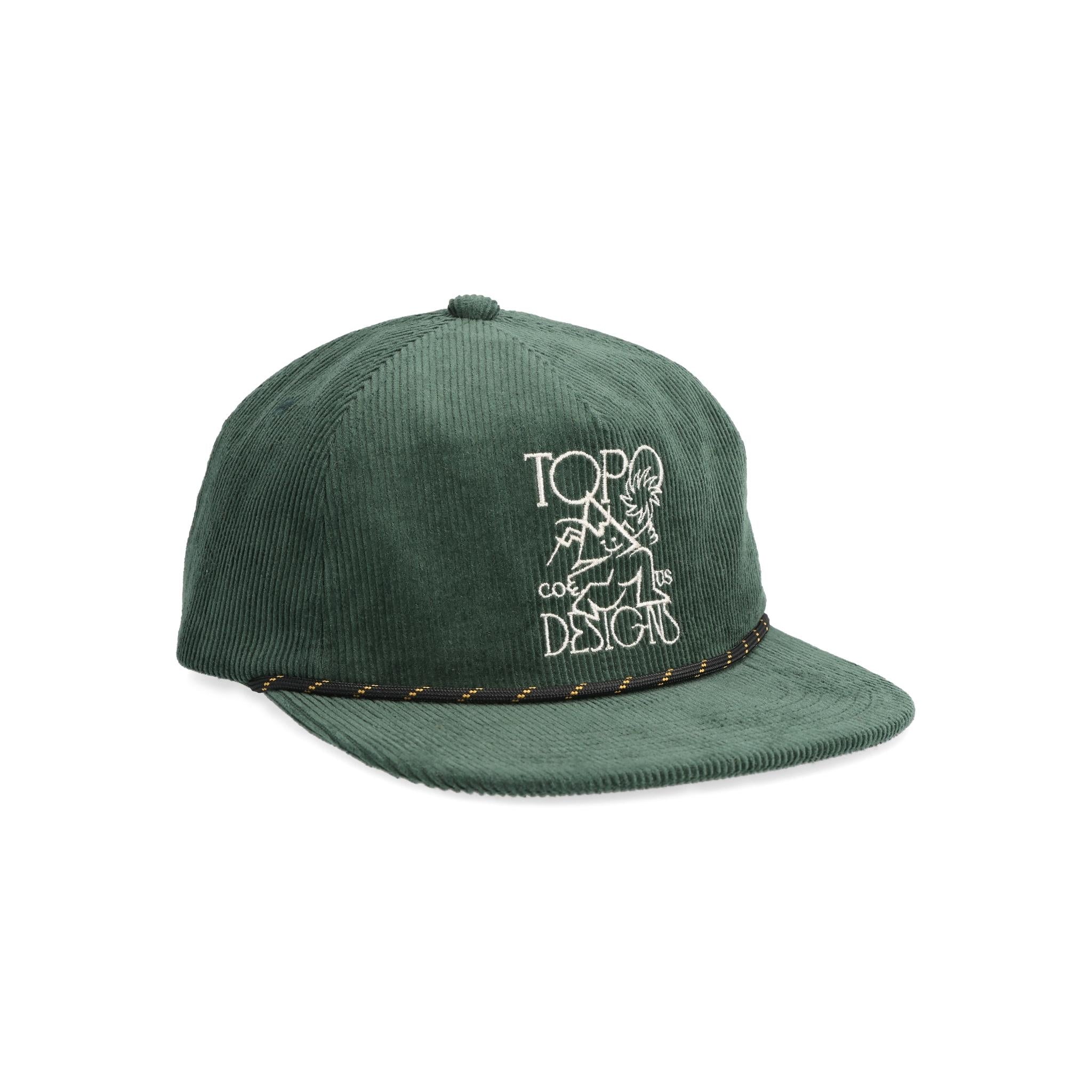 Vue avant de la casquette Topo Designs Corduroy Trucker Hat - Roamer en "Olive"