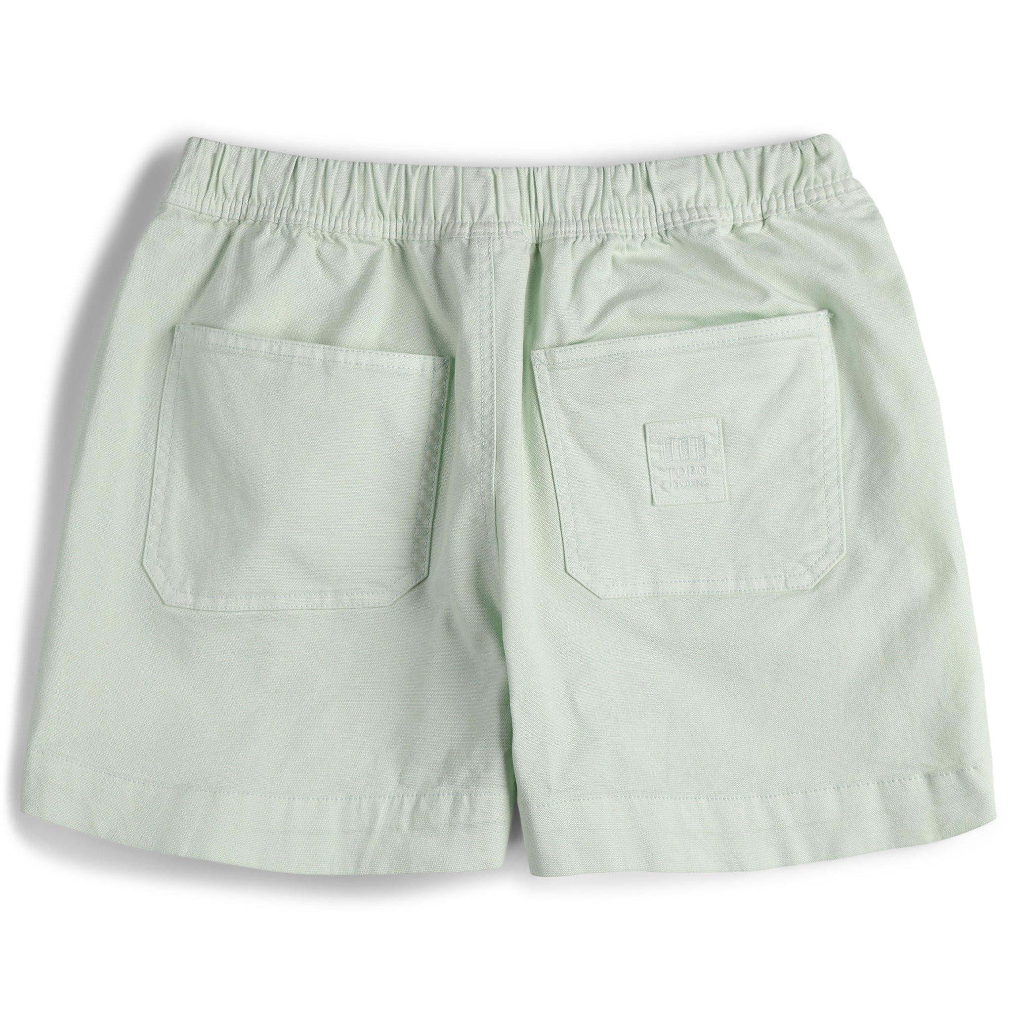 Vue arrière du short Dirt à cordon de Topo Designs Femmes en coton 100% biologique vert "Light Mint".