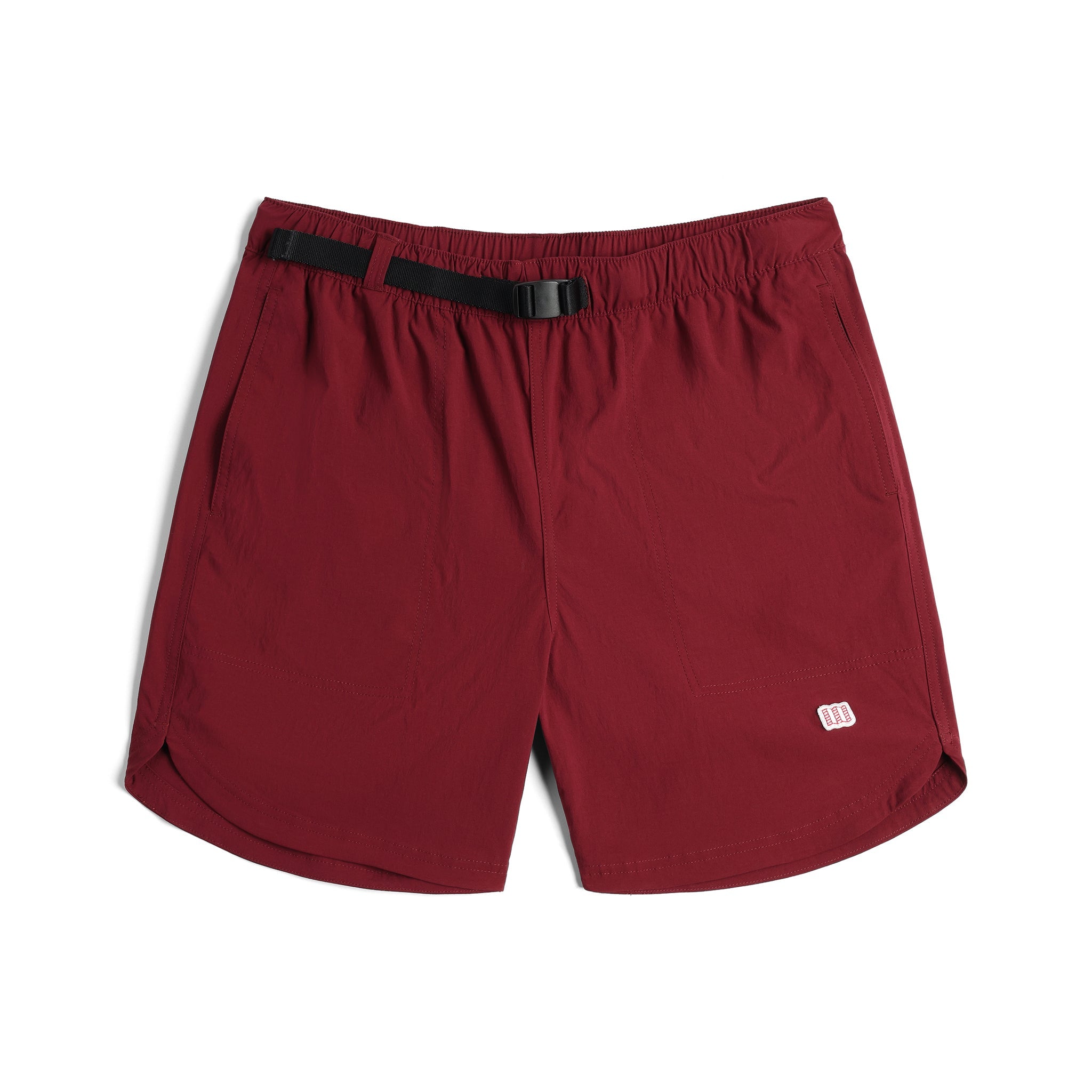 Vue avant du short Topo Designs River - Hommes en "Burgundy"