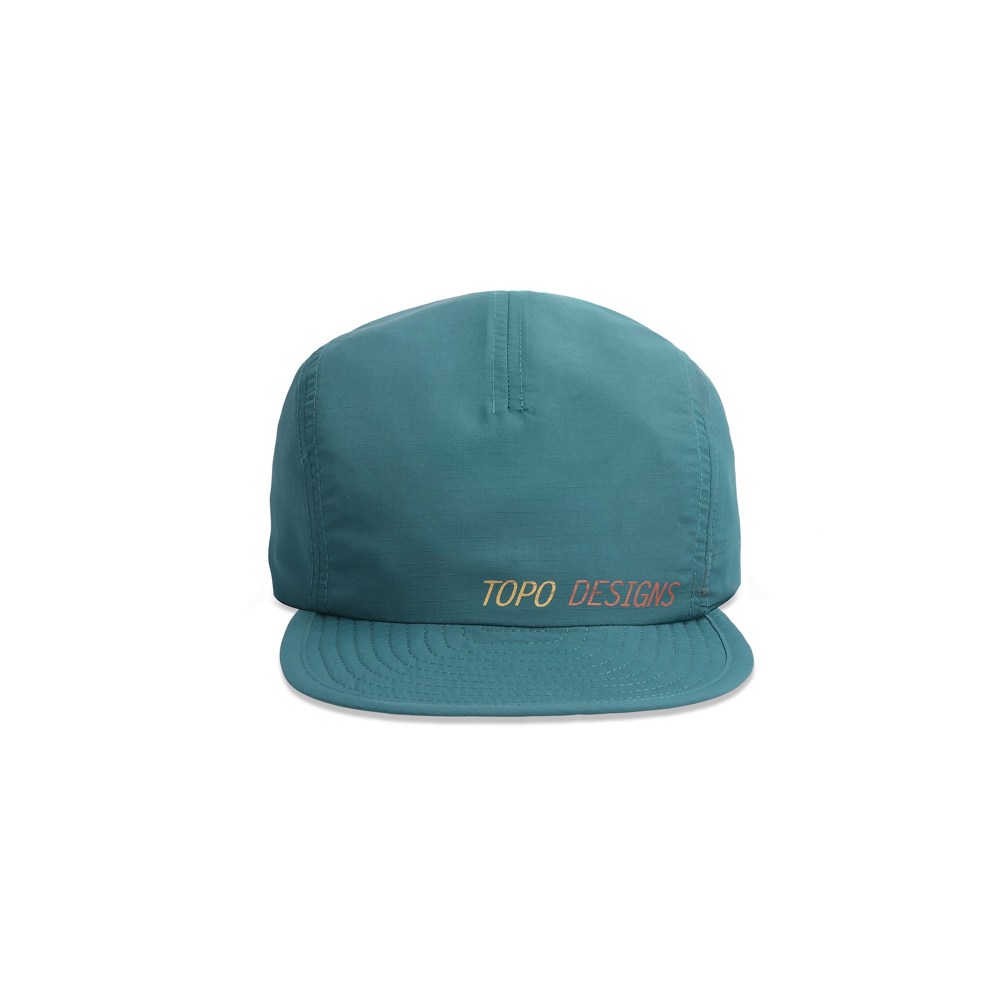 Vue avant du chapeau Topo Designs Global Packable Hat en "Pond Blue" (bleu étang)