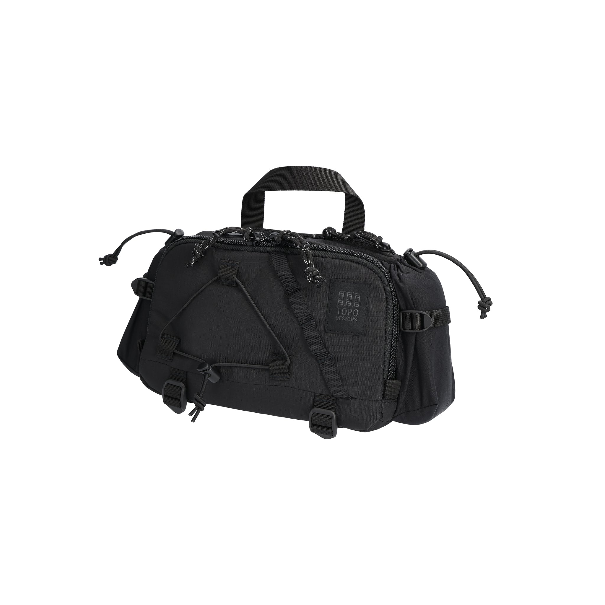 Vue avant du sac à dos Topo Designs Mountain Hydro Hip Pack en "Black" (noir)