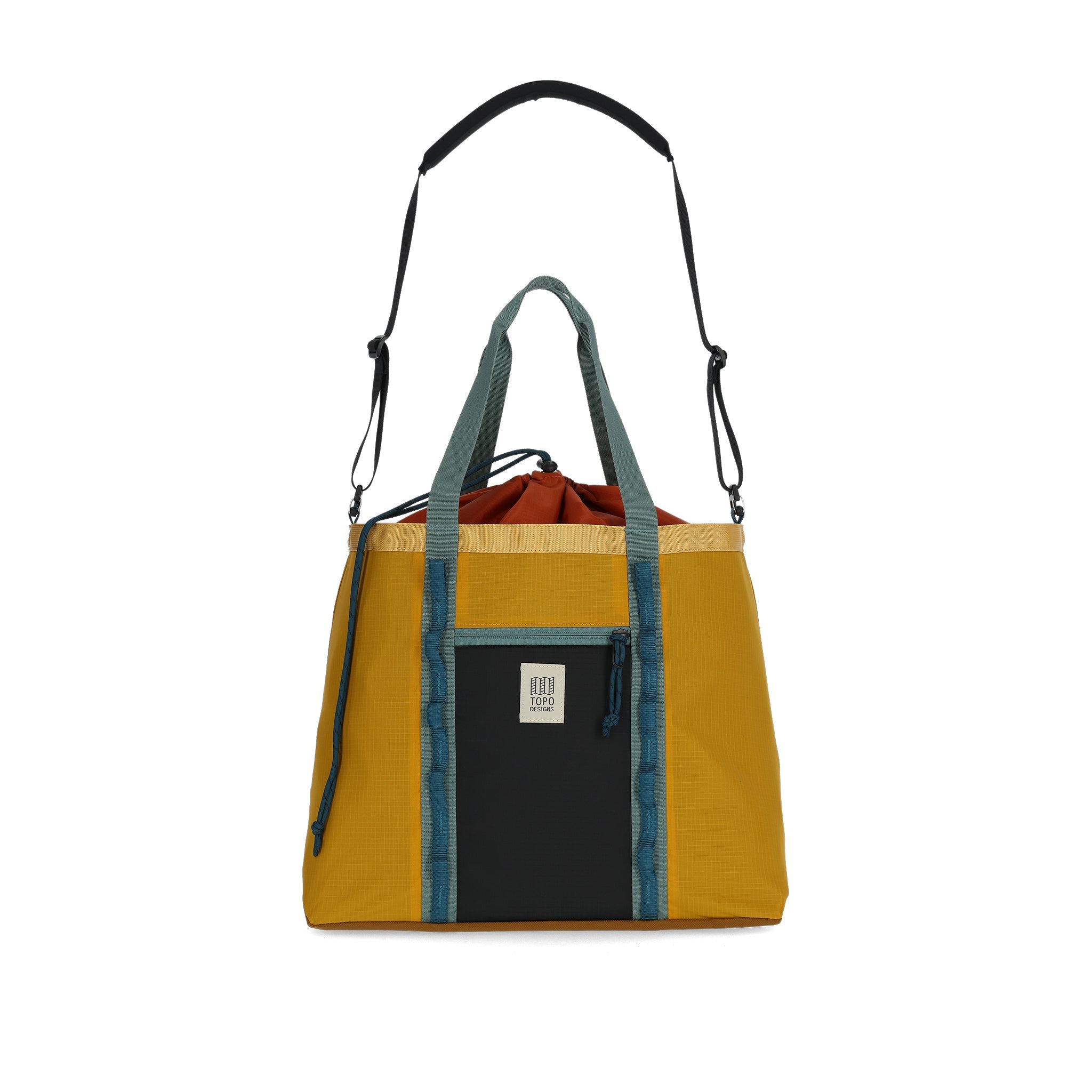 Vue de face du Topo Designs Mountain Utility Tote en "Mustard / Black"