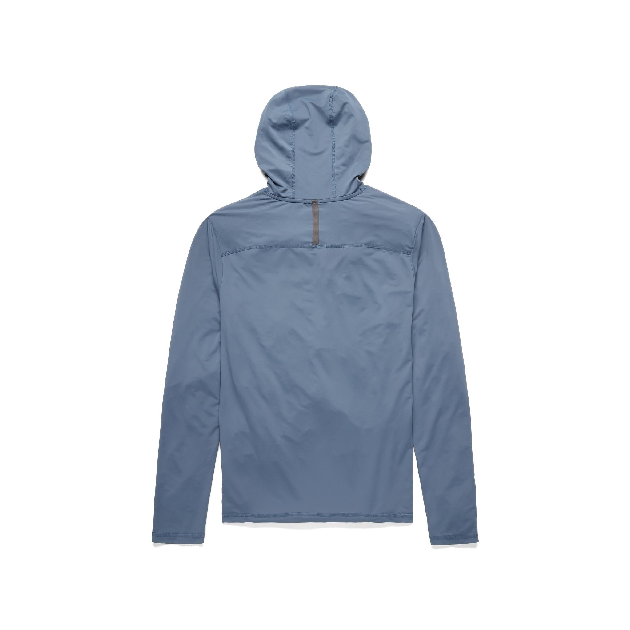 Vue arrière du Topo Designs Sun Hoodie - Hommes en "Stone Blue" (bleu pierre)