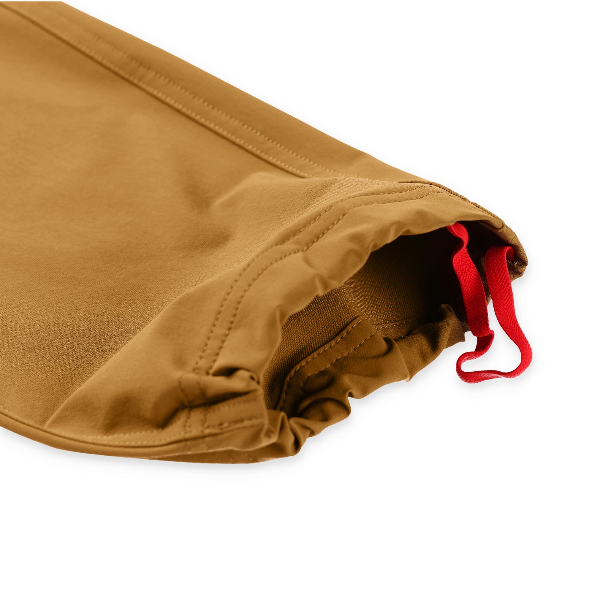 Détail du cordon de serrage du Pantalon escalade et de randonnée Topo Designs Hommes Boulder lightweight climbing & hiking Pantalon in "dark khaki" brown