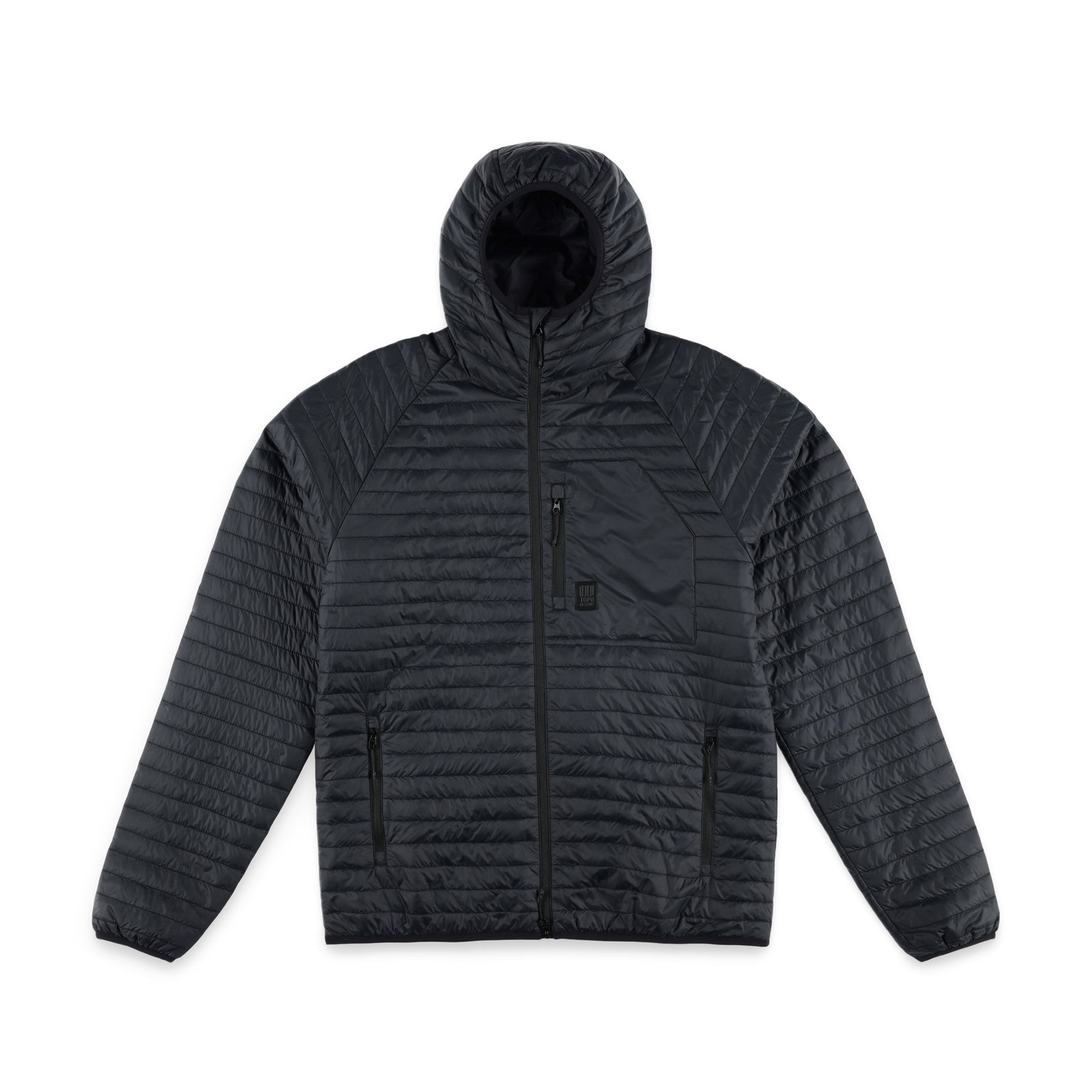 Topo Designs Hommes Global Puffer packable recycled insulated Hoodie Veste in "black"