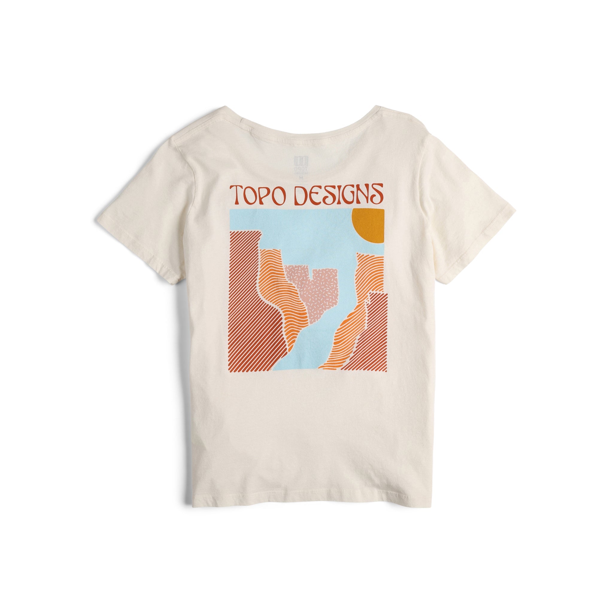 Vue arrière du Topo Designs Femmes Canyons Tee-Shirt 100% coton biologique Manches Courtes graphic logo Chemise en blanc "naturel".