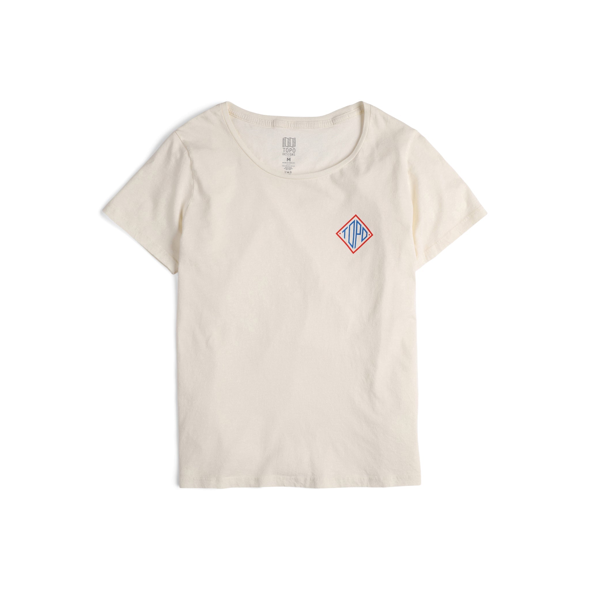 Vue de face du Topo Designs Femmes Small Diamond Tee-Shirt 100% coton biologique Manches Courtes graphic logo Chemise en blanc "naturel".